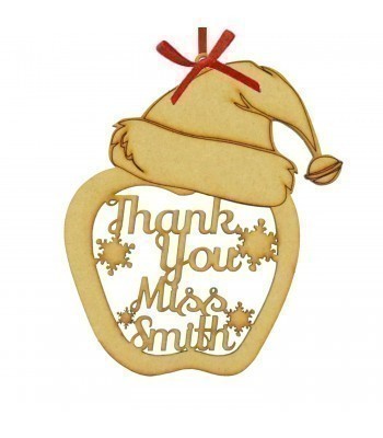 Laser Cut Personalised 'Thank You' Apple with Santa Hat